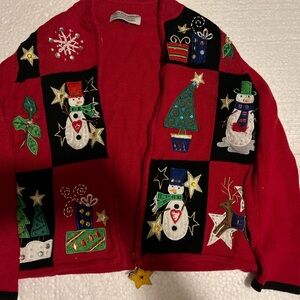 Tiara International Red Cardigan Sweater Embellished Size small.